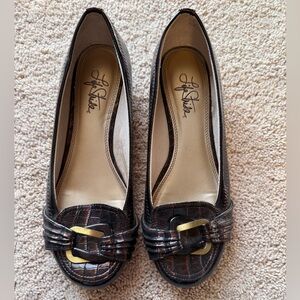 Life Stride Mascot Brown Crocodile Texture Loafers Gold Buckle Women size 8W